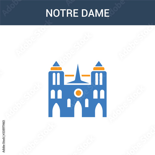 two colored Notre dame concept vector icon. 2 color Notre dame vector illustration. isolated blue and orange eps icon on white background.