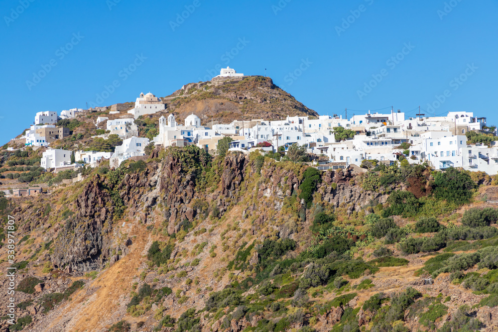 Houses and church of Plaka village over the mountain