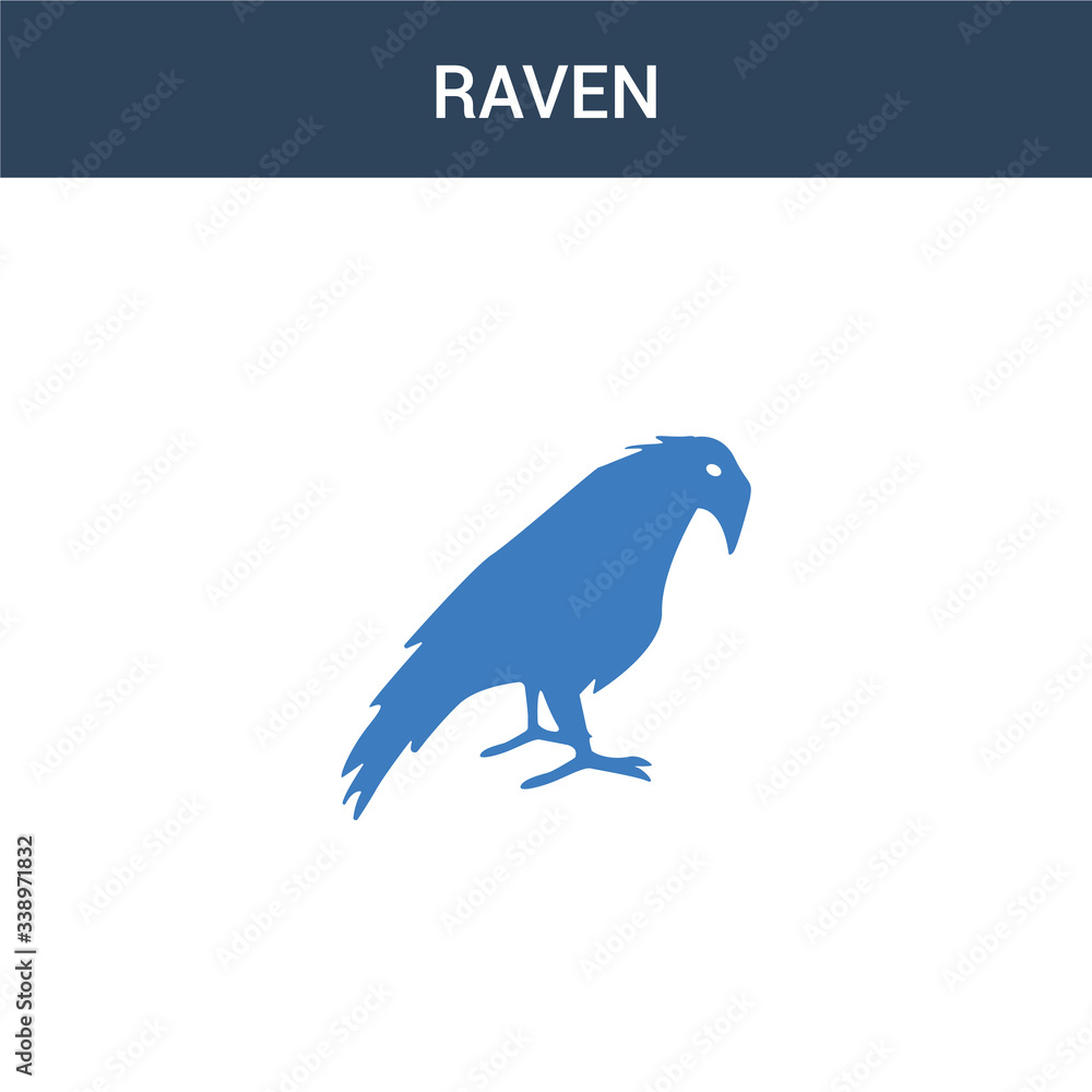 two colored Raven concept vector icon. 2 color Raven vector illustration. isolated blue and orange eps icon on white background.