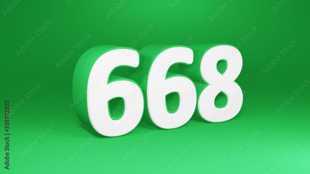 Number 668 in white on green background, isolated number 3d render Number 668 in white on green background, isolated number 3d render
