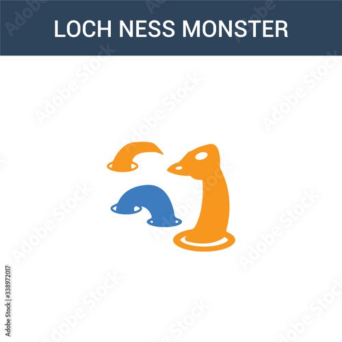 two colored Loch ness monster concept vector icon. 2 color Loch ness monster vector illustration. isolated blue and orange eps icon on white background.