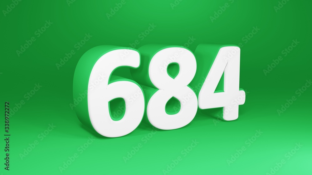 Number 684 in white on green background, isolated number 3d render Number 684 in white on green background, isolated number 3d render