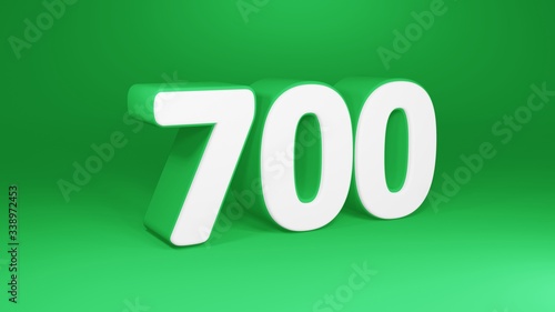 Number 700 in white on green background, isolated number 3d render