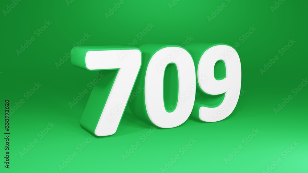 Number 709 in white on green background, isolated number 3d render Number 709 in white on green background, isolated number 3d render