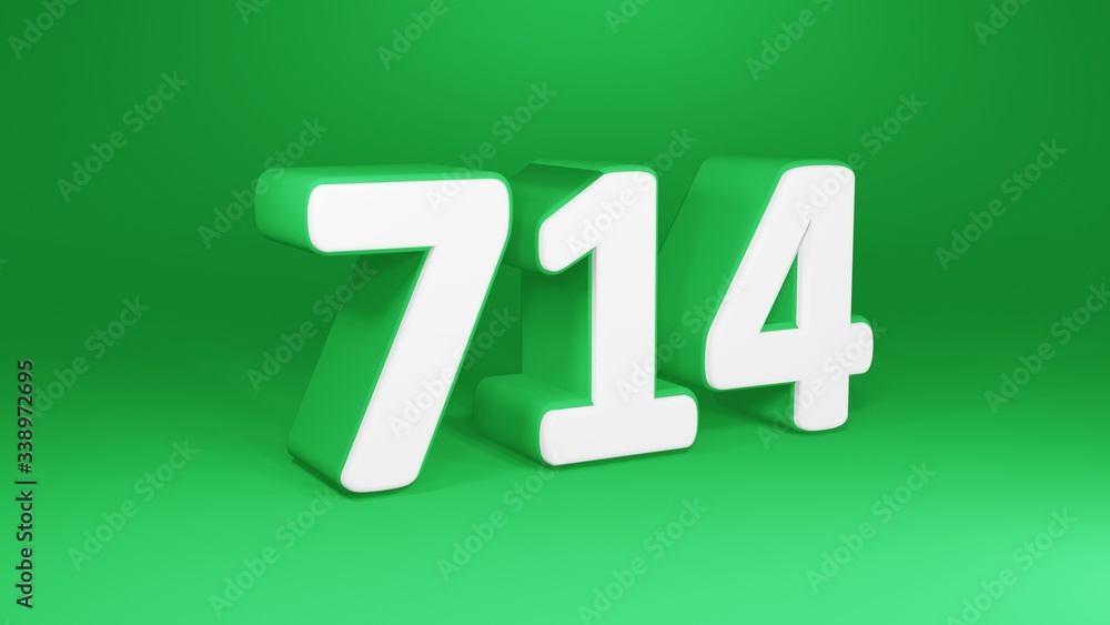 Number 714 in white on green background, isolated number 3d render Number 714 in white on green background, isolated number 3d render