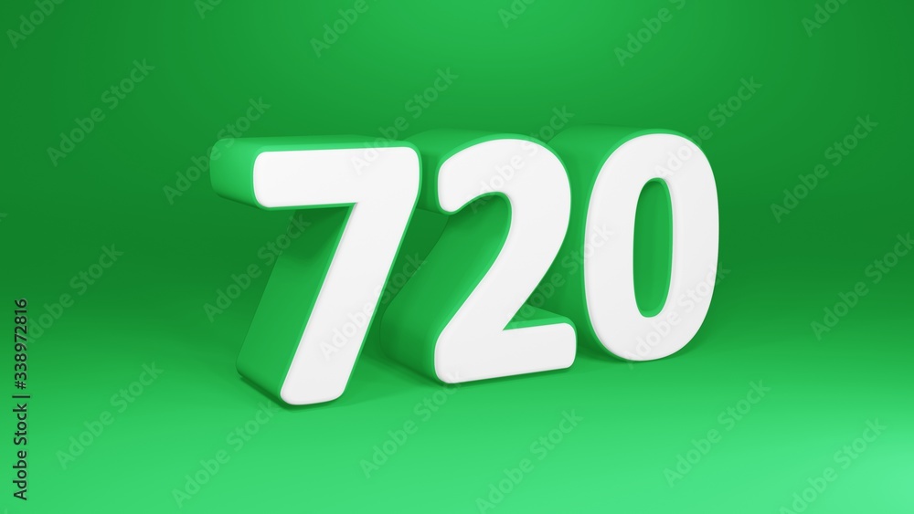 Number 720 in white on green background, isolated number 3d render Number 720 in white on green background, isolated number 3d render