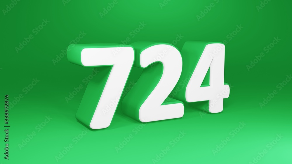 Number 724 in white on green background, isolated number 3d render Number 724 in white on green background, isolated number 3d render