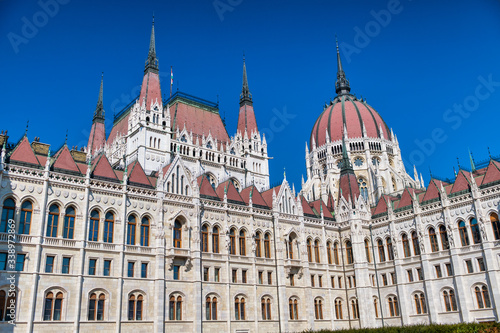 Hungarian parliament building along Danube river, Budapest - Hungary