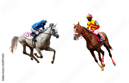 horse racing jockey isolated on white background photo