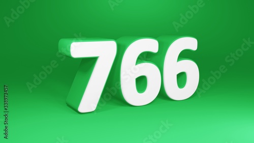 Number 766 in white on green background, isolated number 3d render