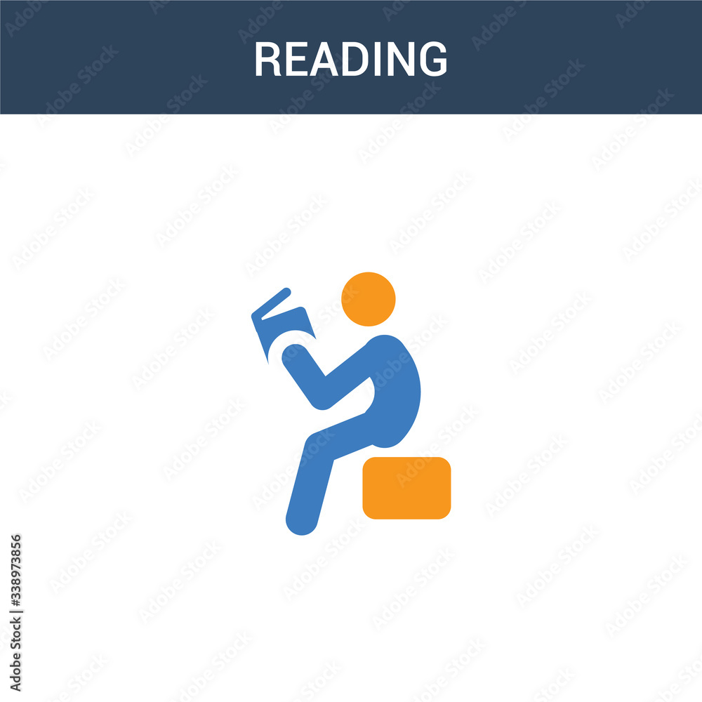 two colored Reading concept vector icon. 2 color Reading vector illustration. isolated blue and orange eps icon on white background.
