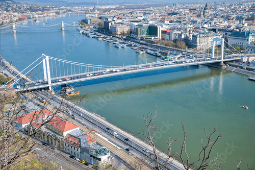 Aerial view of Budapest Danube and Bridges