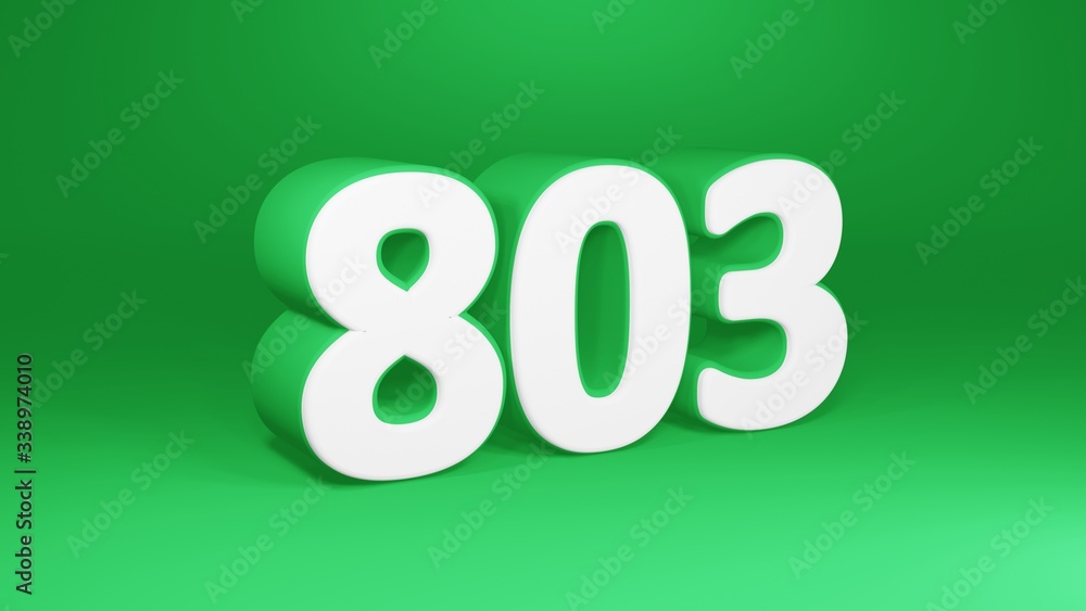 Number 803 in white on green background, isolated number 3d render Number 803 in white on green background, isolated number 3d render