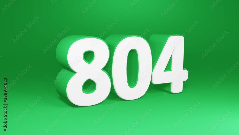 Number 804 in white on green background, isolated number 3d render Number 804 in white on green background, isolated number 3d render
