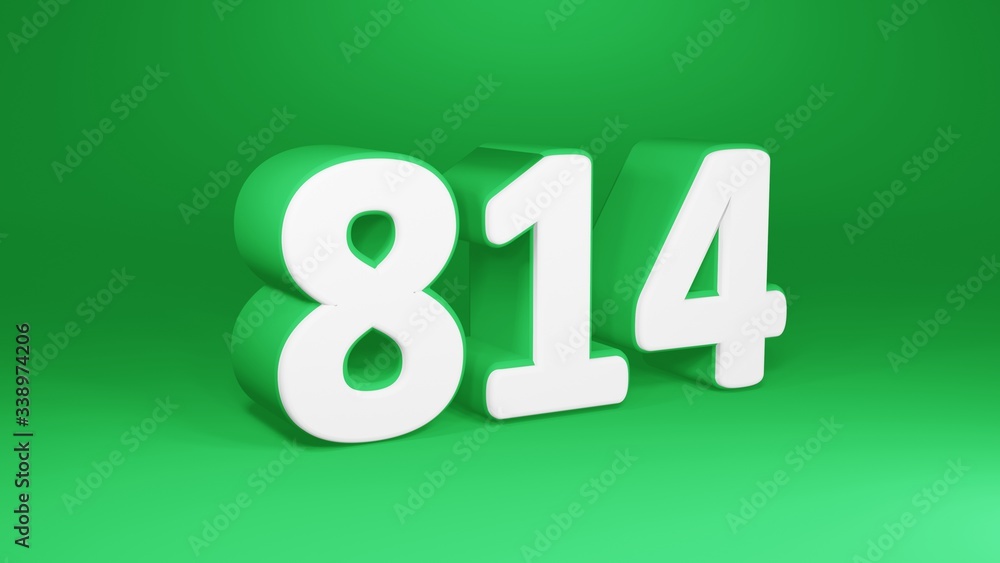 Number 814 in white on green background, isolated number 3d render Number 814 in white on green background, isolated number 3d render