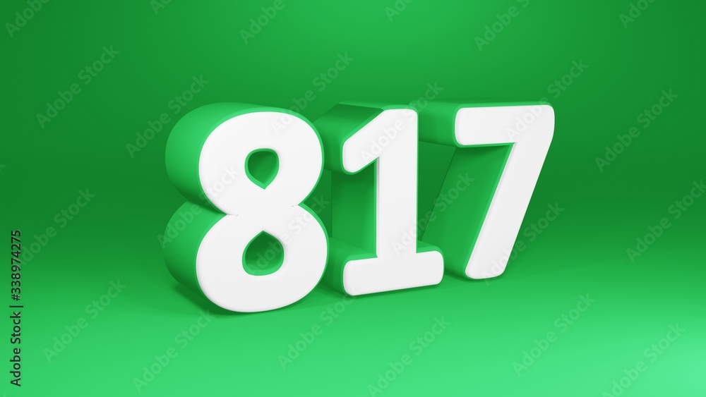 Number 817 in white on green background, isolated number 3d render Number 817 in white on green background, isolated number 3d render