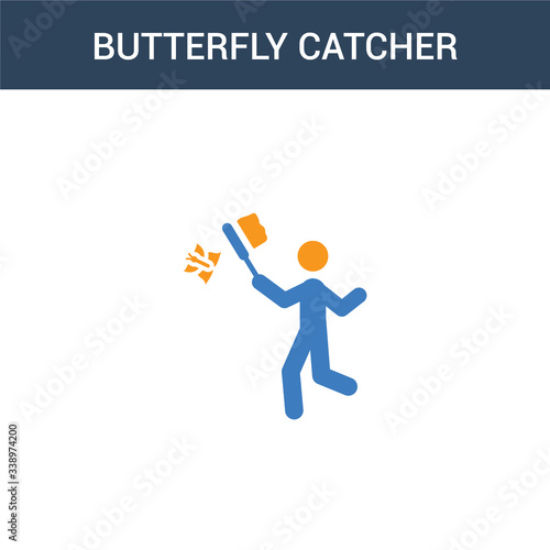 two colored Butterfly catcher concept vector icon. 2 color Butterfly catcher vector illustration. isolated blue and orange eps icon on white background.