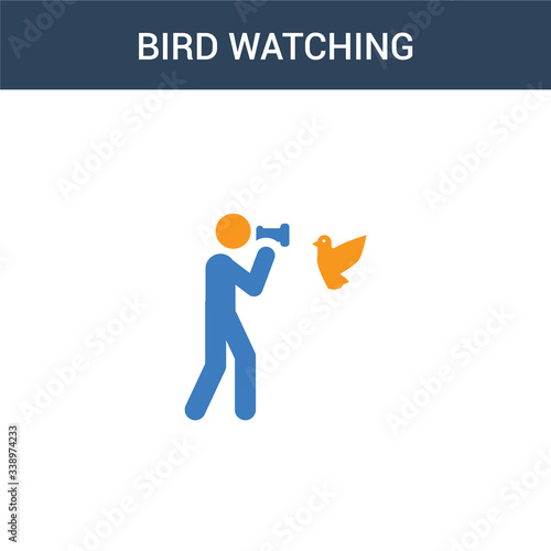 two colored Bird watching concept vector icon. 2 color Bird watching vector illustration. isolated blue and orange eps icon on white background.