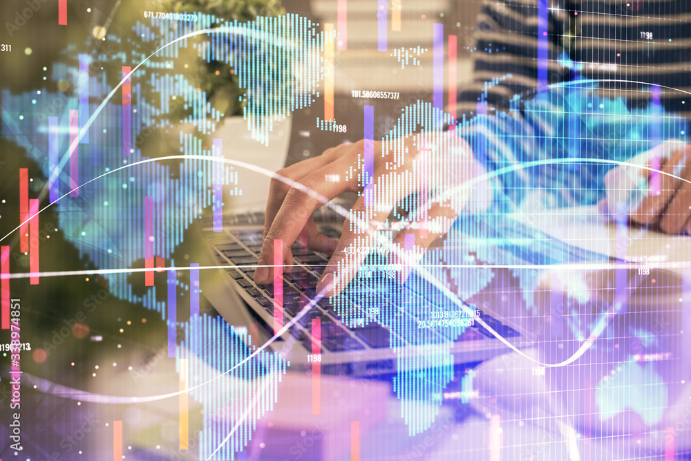 custom made wallpaper toronto digitalDouble exposure of woman hands typing on computer and business theme hologram drawing. Success concept.