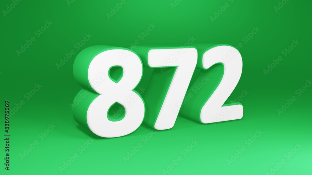 Number 872 in white on green background, isolated number 3d render Number 872 in white on green background, isolated number 3d render