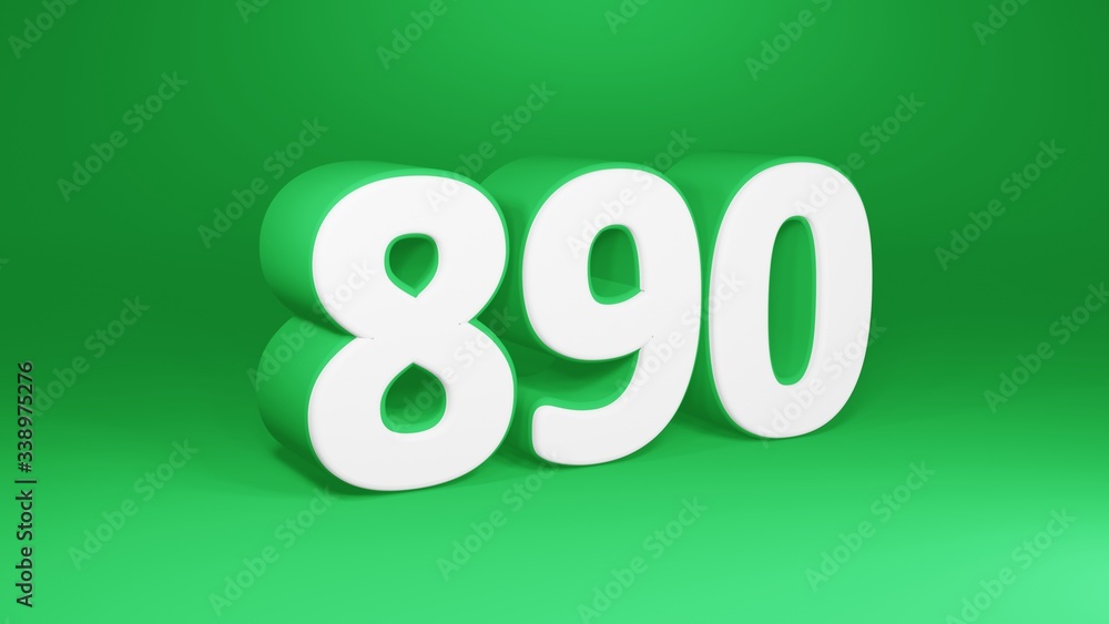 Number 890 in white on green background, isolated number 3d render Number 890 in white on green background, isolated number 3d render