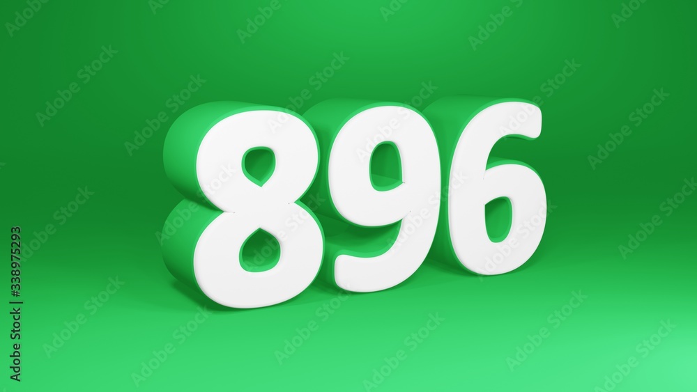 Number 896 in white on green background, isolated number 3d render Number 896 in white on green background, isolated number 3d render