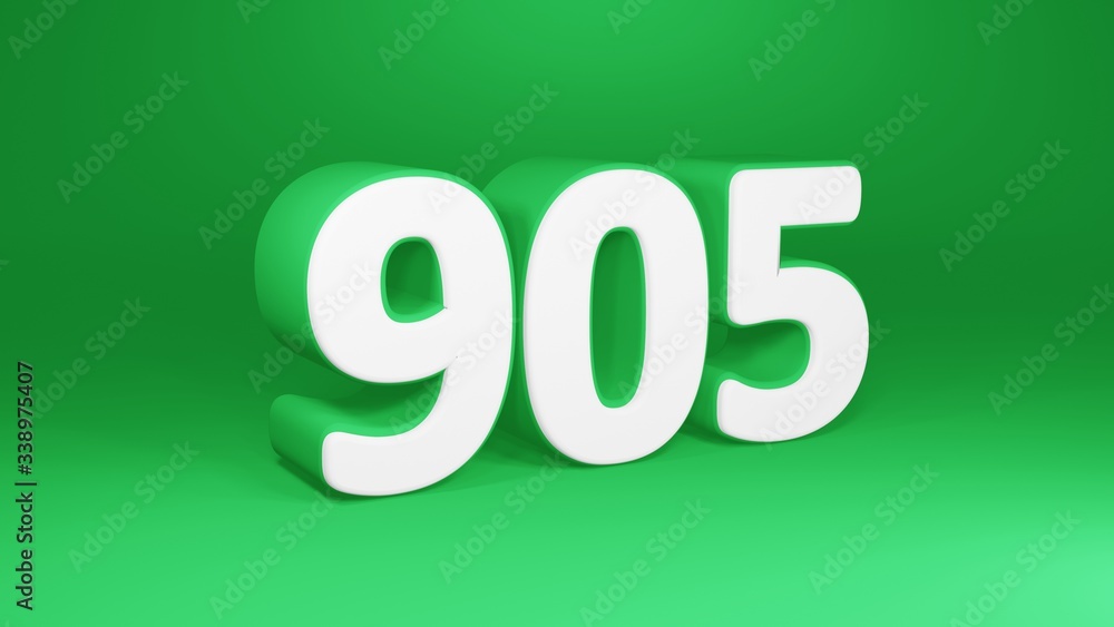 Number 905 in white on green background, isolated number 3d render Number 905 in white on green background, isolated number 3d render