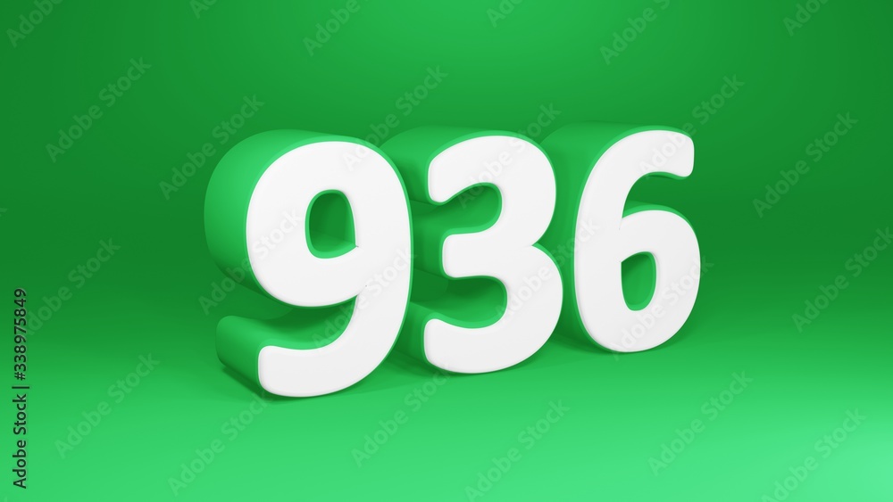 Number 936 in white on green background, isolated number 3d render Number 936 in white on green background, isolated number 3d render