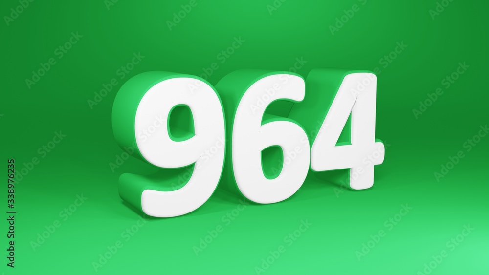 Number 964 in white on green background, isolated number 3d render Number 964 in white on green background, isolated number 3d render