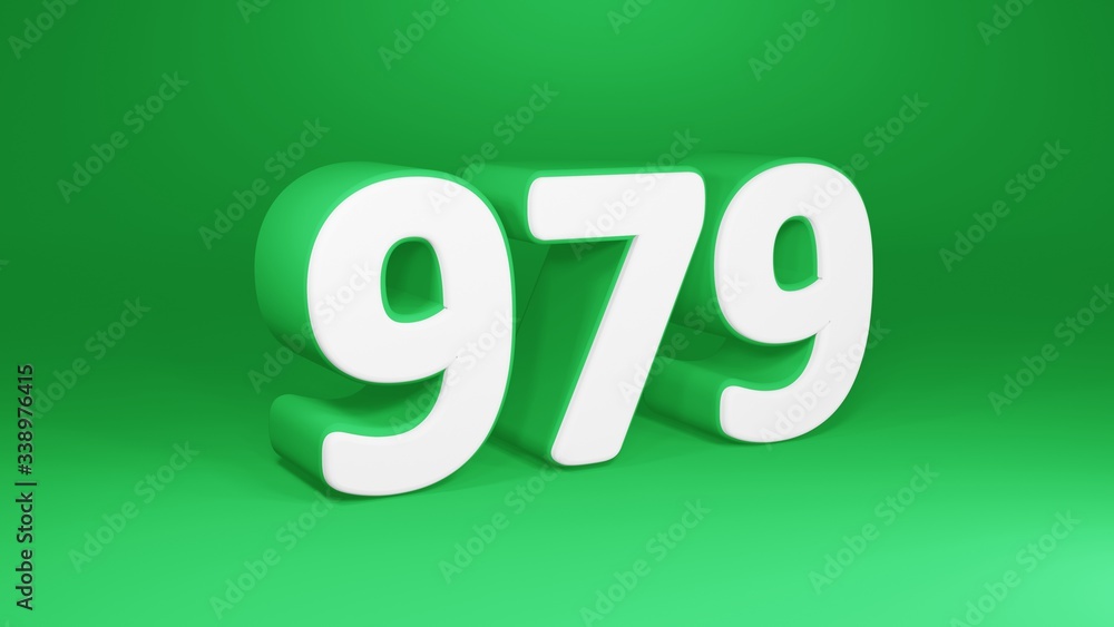 Number 979 in white on green background, isolated number 3d render Number 979 in white on green background, isolated number 3d render