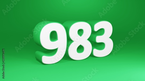 Number 983 in white on green background, isolated number 3d render