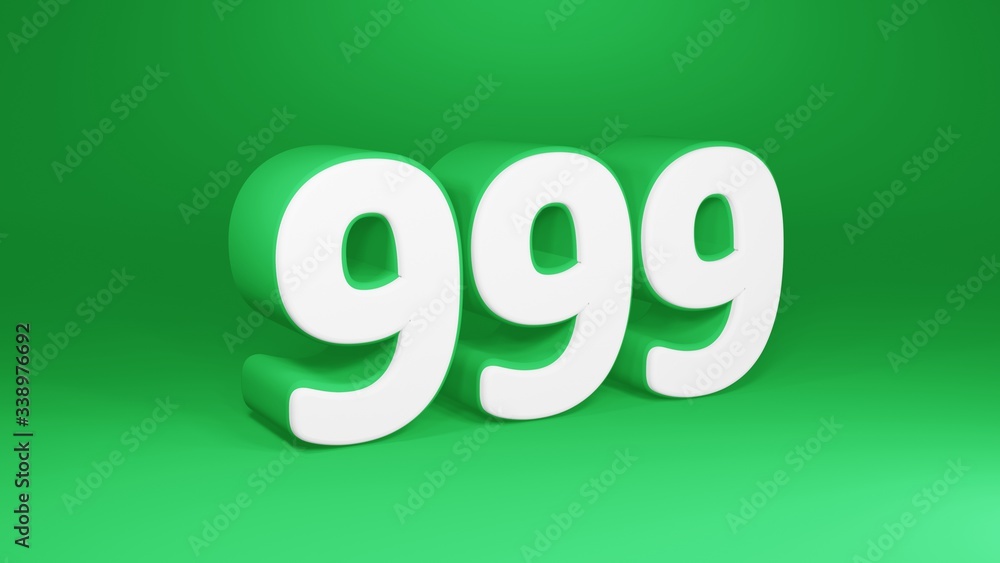 Number 999 in white on green background, isolated number 3d render Number 999 in white on green background, isolated number 3d render