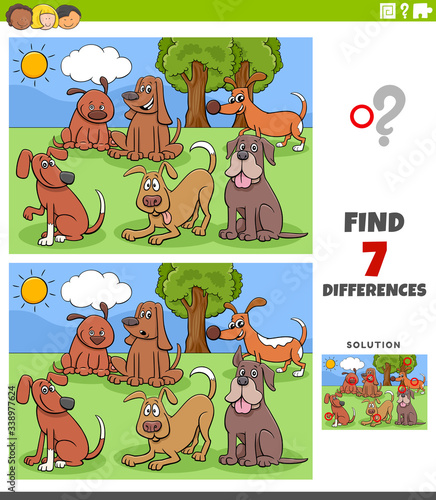 differences educational task with cartoon dogs group