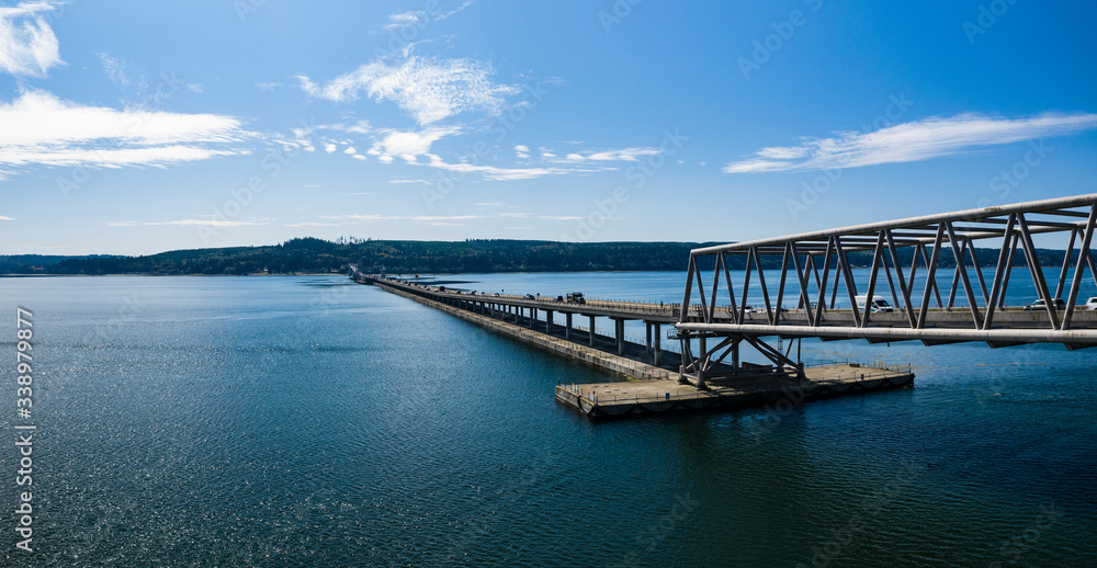 Hood Canal Floating Bridge Looking Across Squamish Harbor to Poulsbo Washington Hood Canal Floating Bridge Looking Across Squamish Harbor to Poulsbo Washington