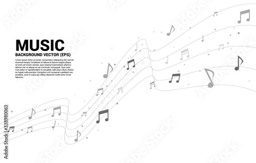 Vector music melody note dancing flow . Concept background for song and concert theme.