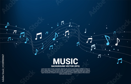 Vector music melody note dancing flow . Concept background for song and concert theme.