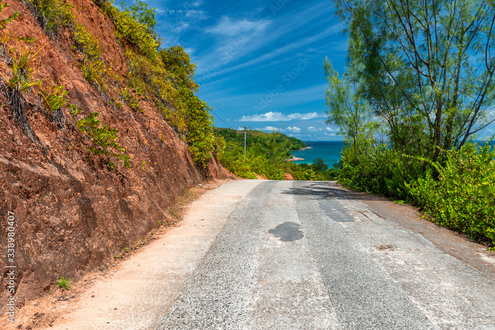 Road along Praslin coastline, Seychelles