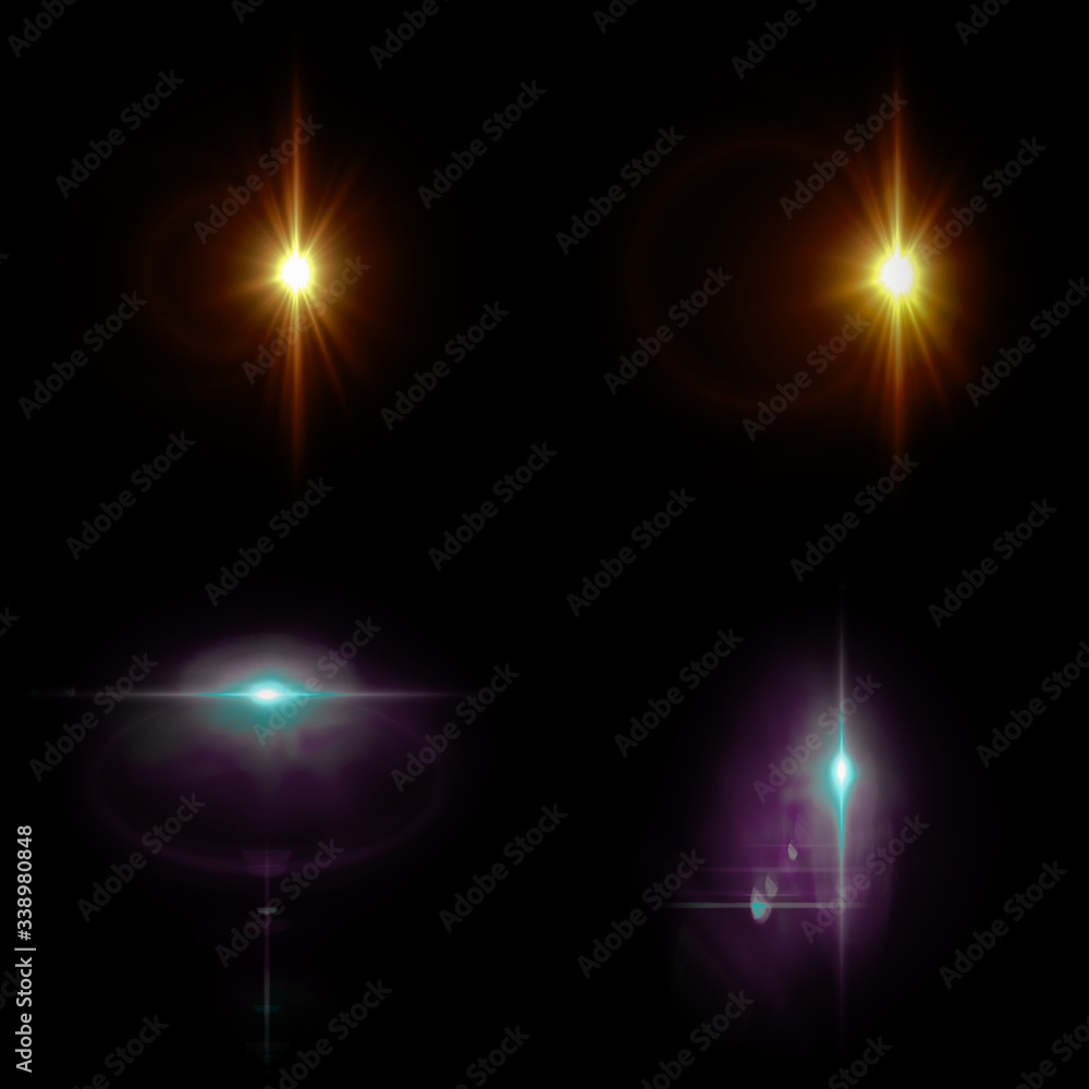 Illustration of 4 Lens Flares isolated on black background Illustration of 4 Lens Flares isolated on black background