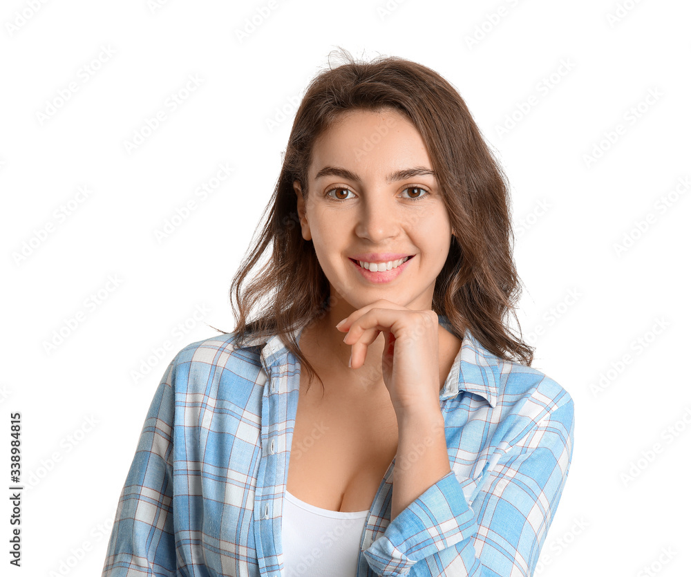 Beautiful young girl on white background Beautiful young girl on white background