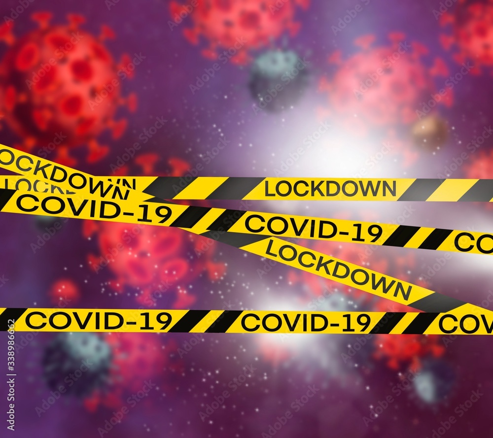 Fototapeta premium The symbol tape bar In illustration of prohibition and stop blocking from entry, lockdown of coronavirus vovid-19 spreading and for protection from dangerous virus Disease around the world 
