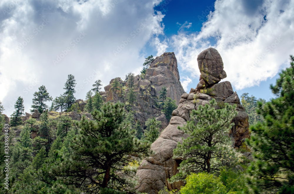 Balancing rock on a mountain top in beautiful scenic Colorado USA 