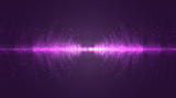 Sound wave neon flash lines in white and purple on gradient background