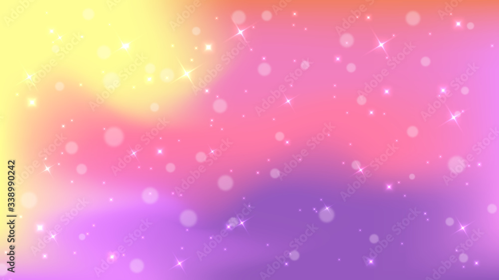 Bokeh or blur abstract circles with star light shapes pink, violet and yellow on gradient background Bokeh or blur abstract circles with star light shapes pink, violet and yellow on gradient background