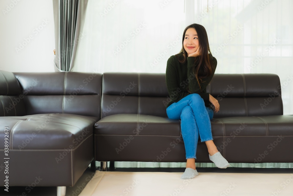Beautiful portrait young asian woman sit relax on sofa Beautiful portrait young asian woman sit relax on sofa