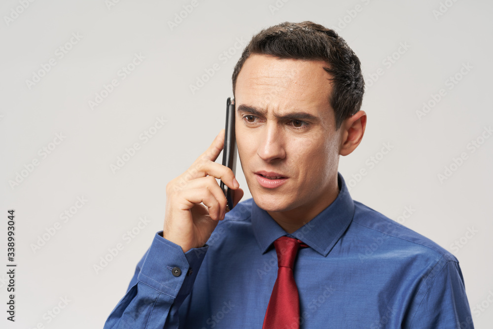Business man shirt tie communication phone service Business man shirt tie communication phone service