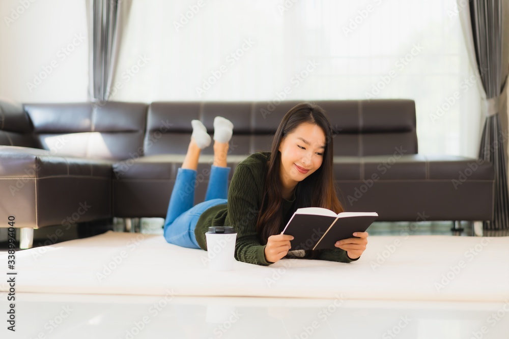 Portrait beautiful young asian woman read book with coffee cup Portrait beautiful young asian woman read book with coffee cup