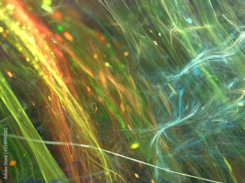 Abstract Colored Illustration - Soft Iridescent Colorful Cloud of Brilliant Energy, Glowing Plasma. Smoke, Energy Discharge, Digital Flames, Artistic Design. Minimal Soft Background Image