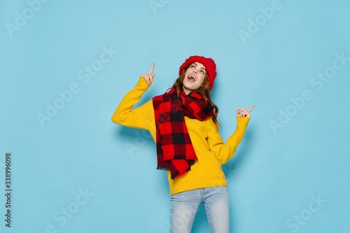 Cheerful woman hat scarf smile fun cool
