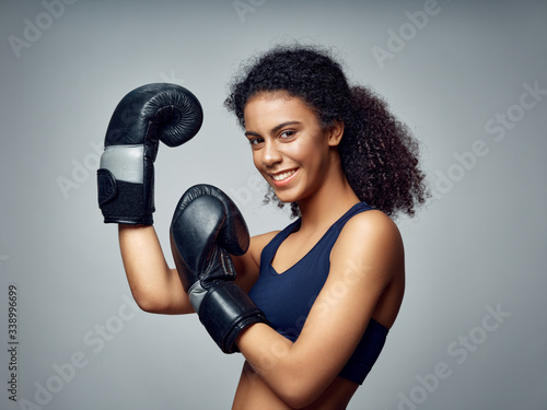 Cheerful woman boxing gloves workout motivation lifestyle © SHOTPRIME STUDIO
