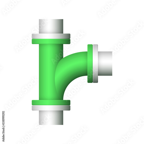 Pipe vector. Made from steel or metal connection by flange fitting fixing by screw and bolt. Part for pipeline construction to transportation oil and gas in industry, water in plumbing and irrigation.